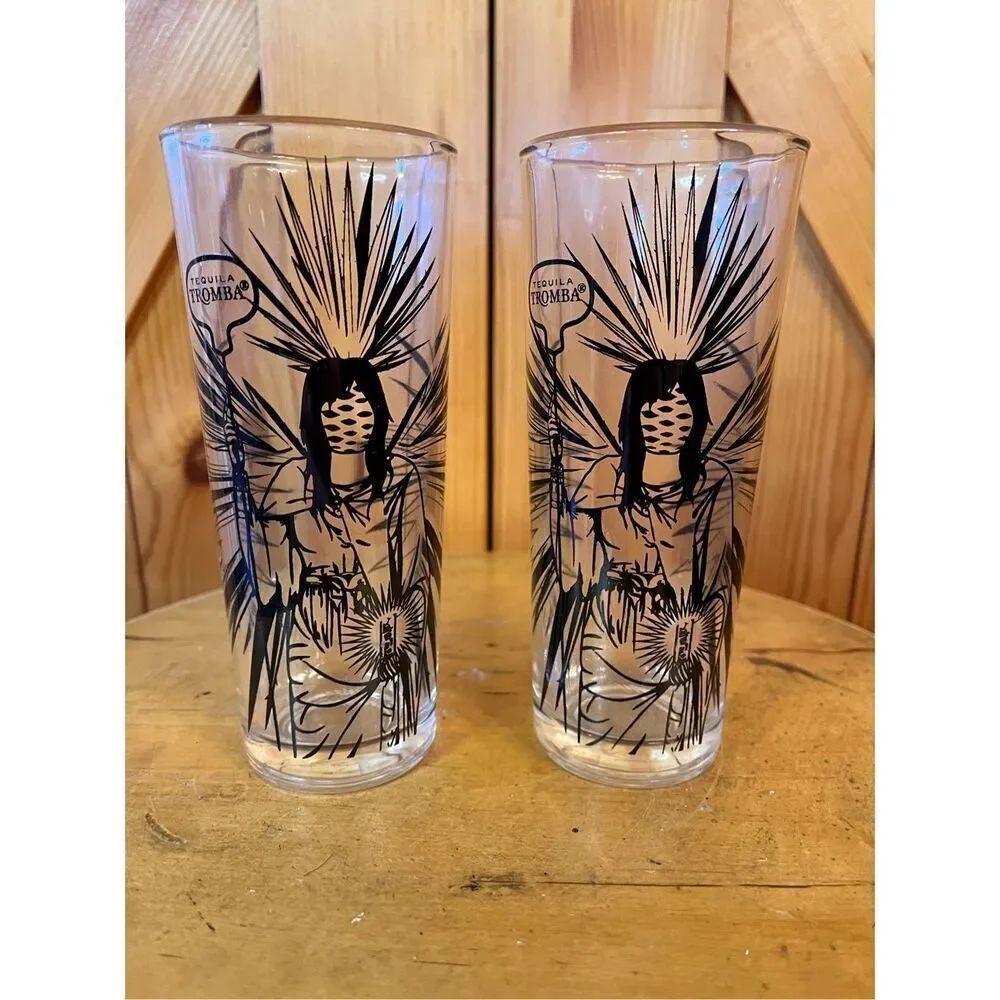 Tromba Tequila Highball Glasses Lot of 2 Advertisement Glass Signed (6858)